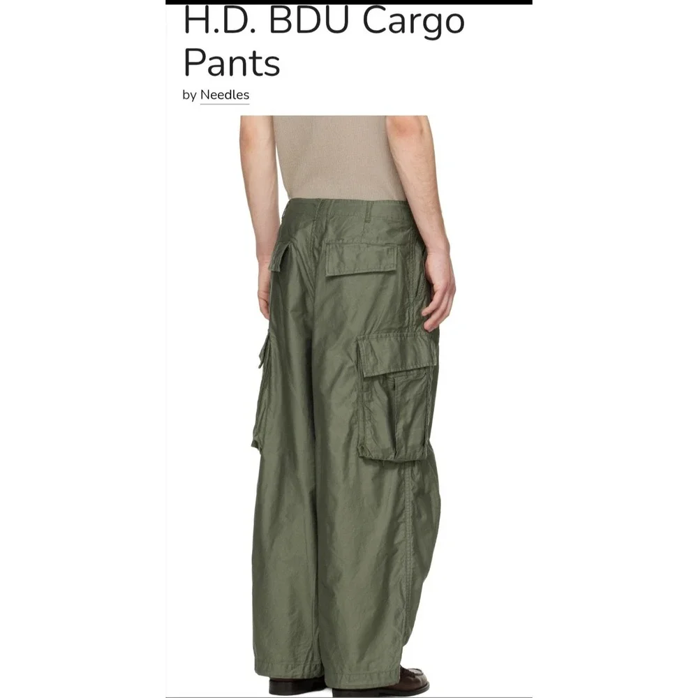 Needles Men's Khaki Cotton H.D. Pant BDU Cargo Relaxed Wide Leg Trousers Large